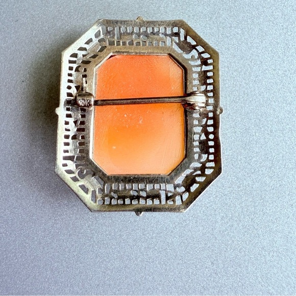 Antique 10k White Gold Carved Cameo Woman’s Profile Filigree Small Brooc… - Picture 4 of 9